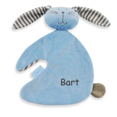 Knuffel tutdoek met naam (blauw) - konijn